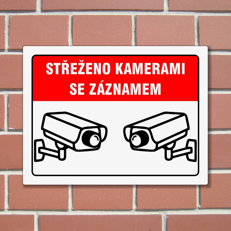 Cedulka "Střeženo kamerami" Velikost A5, bílá, var 1